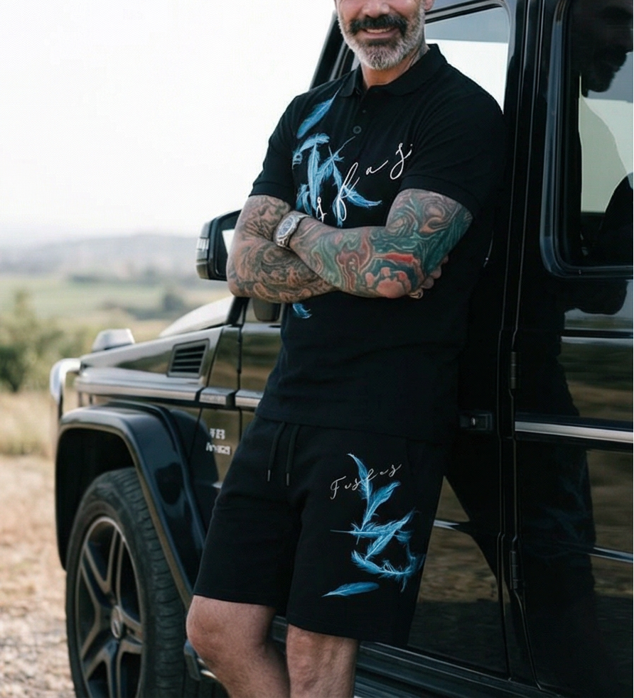 FesFas feathers-print Polo Set | Men | Black
