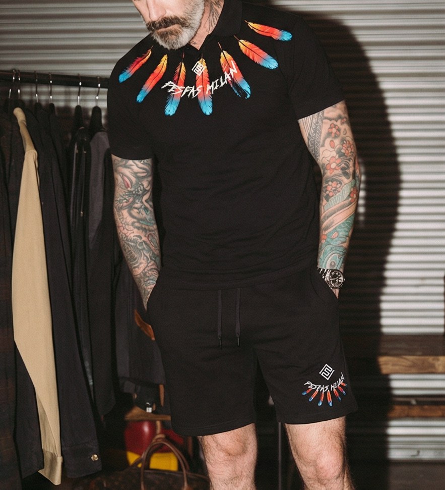 FesFas feathers-print Polo Set | Men | Black