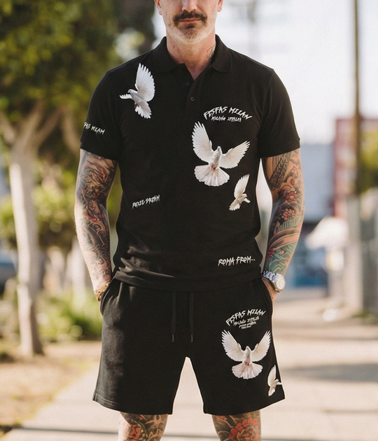 FesFas pigeons-print Polo Set | Men | Black