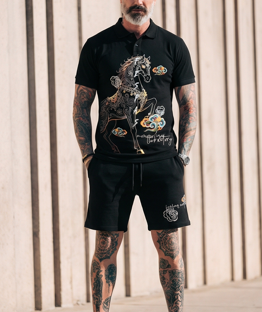 FesFas horse-print Polo Set | Men | Black
