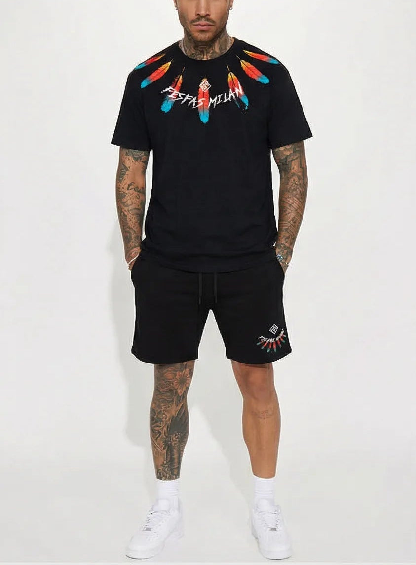 FesFas feathers-print T-shirt Set