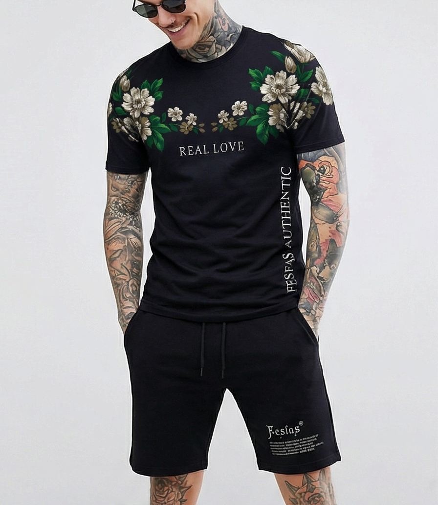 FesFas flowers-print T-shirt Set | Black | Men