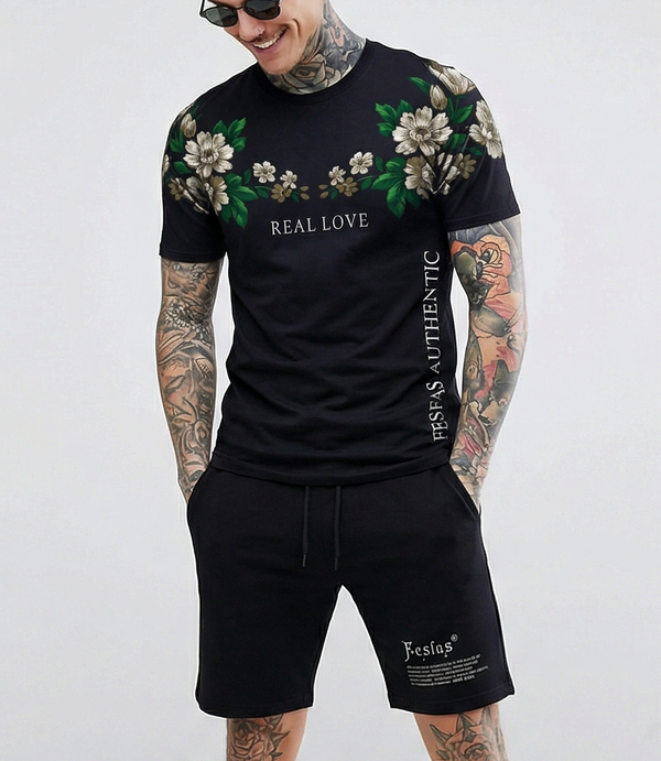 FesFas flowers-print T-shirt Set | Black | Men