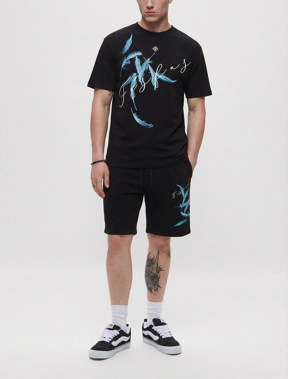 FesFas feathers-print T-shirt Set | Black | Men