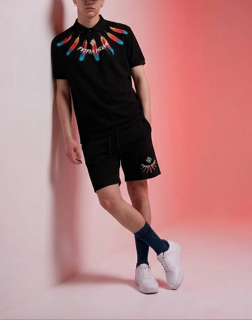 FesFas feathers-print Polo Set | Men | Black