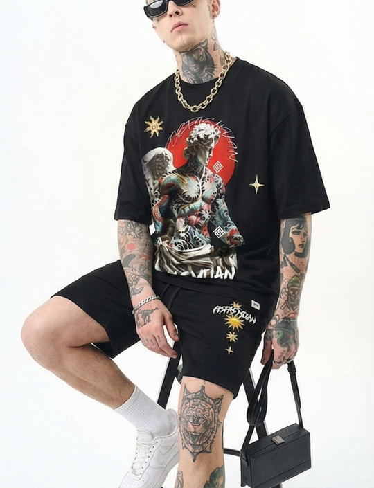 FesFas angel-print T-shirt Set | Black | Men