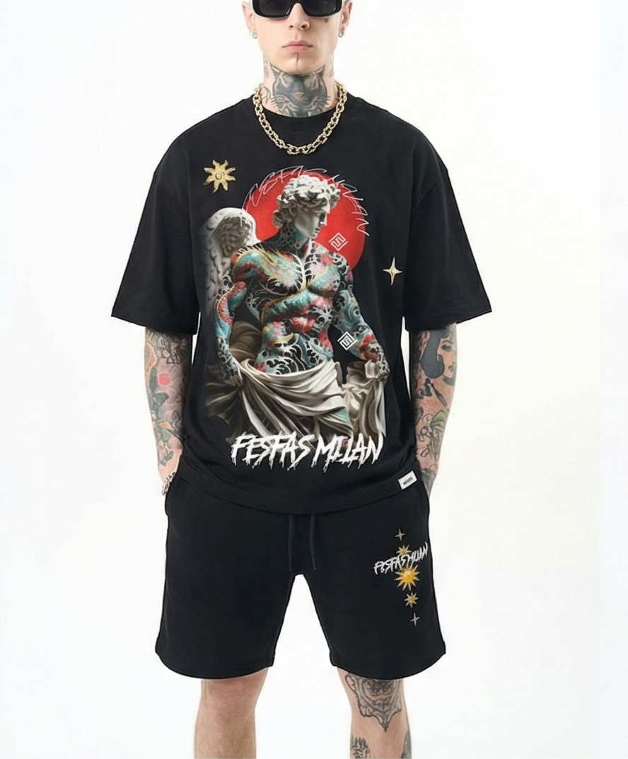 FesFas angel-print T-shirt Set | Black | Men