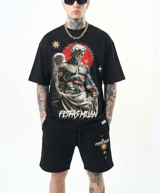 FesFas angel-print T-shirt Set | Black | Men