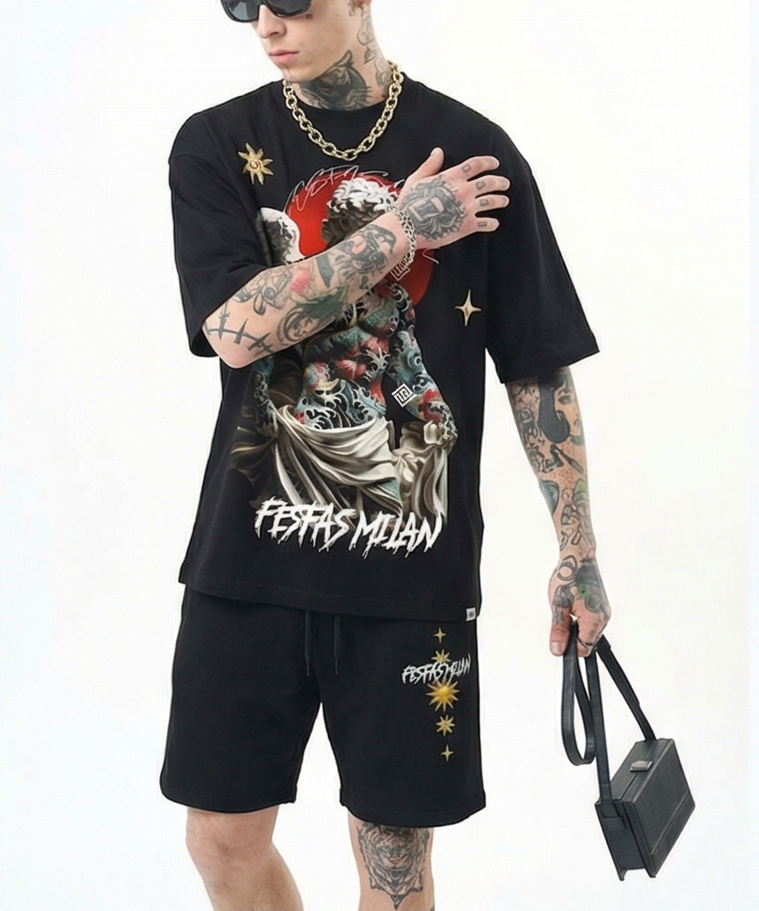 FesFas angel-print T-shirt Set | Black | Men