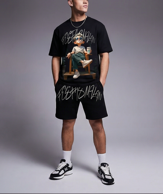 FesFas chill guy-print T-shirt Set | Black | Men