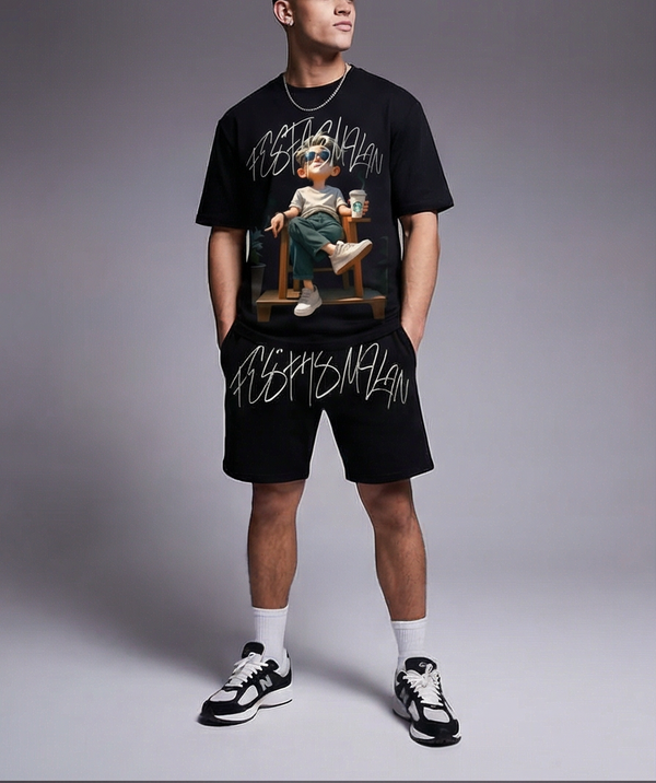 FesFas chill guy-print T-shirt Set | Black | Men