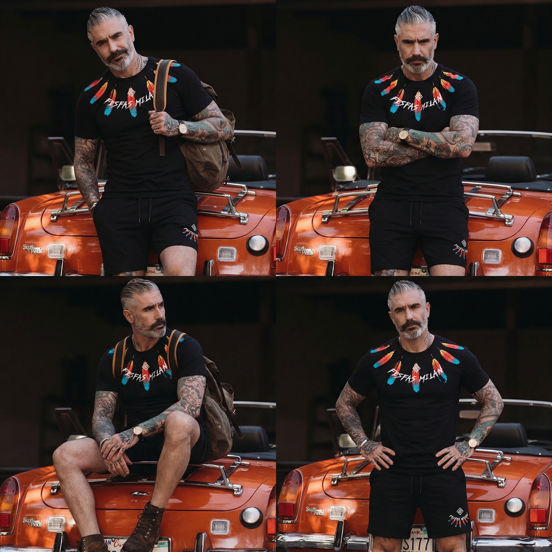 FesFas feathers-print T-shirt Set | Black | Men