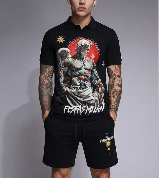 FesFas angel-print Polo Set | Men | Black
