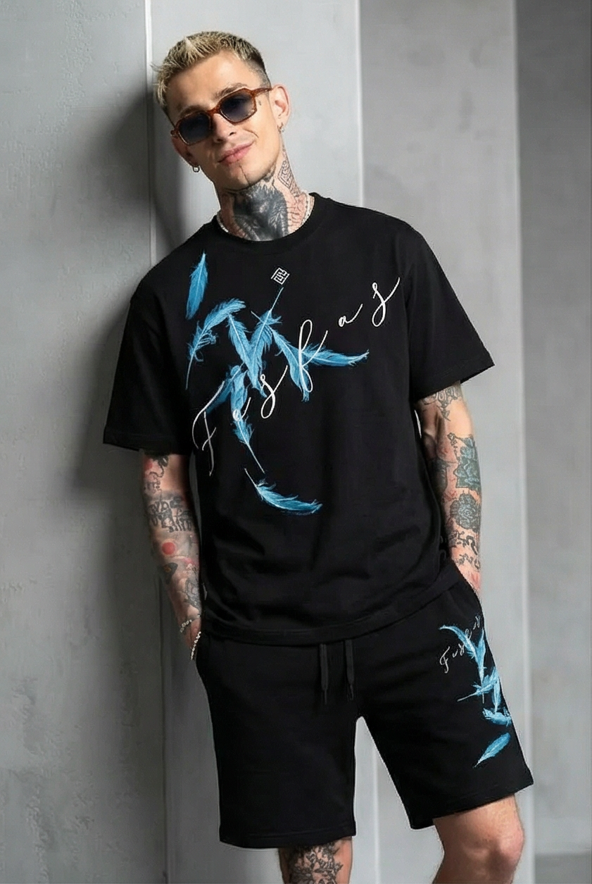 FesFas feathers-print T-shirt Set | Black | Men
