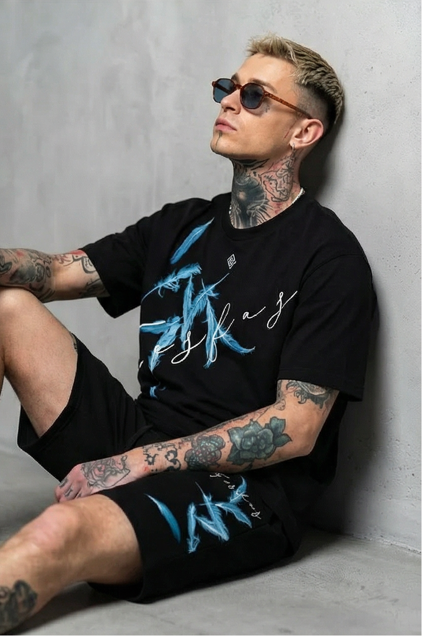 FesFas feathers-print T-shirt Set | Black | Men