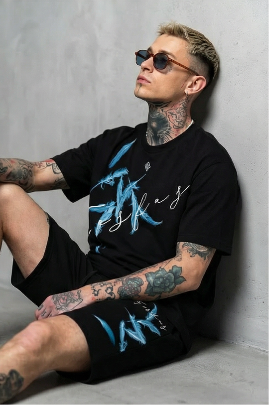 FesFas feathers-print T-shirt Set | Black | Men