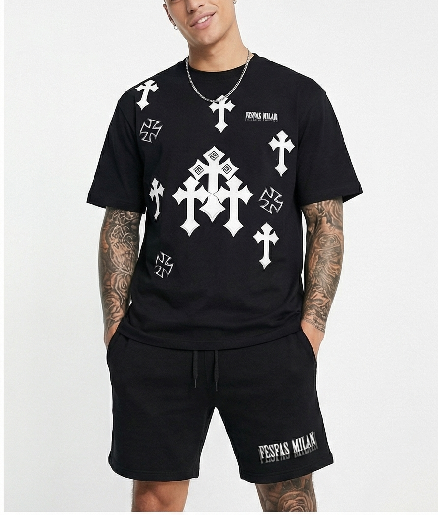 FesFas cross-print T-shirt Set | Black | Men
