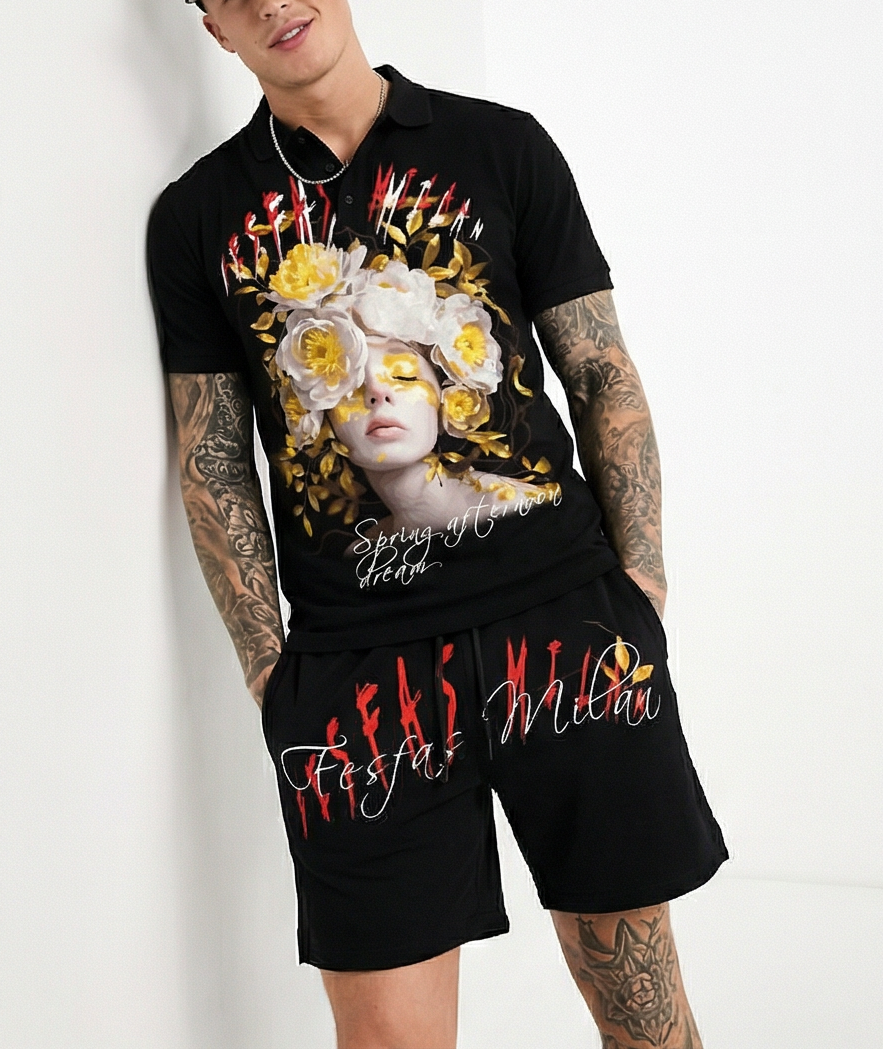 FesFas flower goddess-print Polo Set | Men | Black