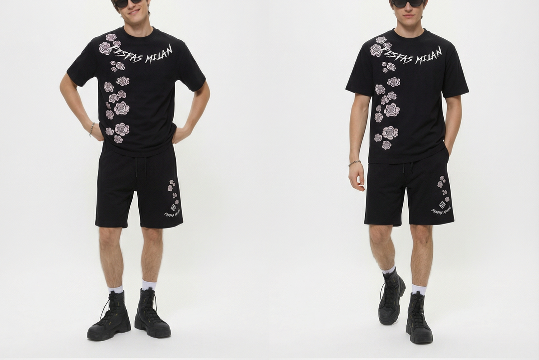 FesFas flowers-print T-shirt Set | Black | Men