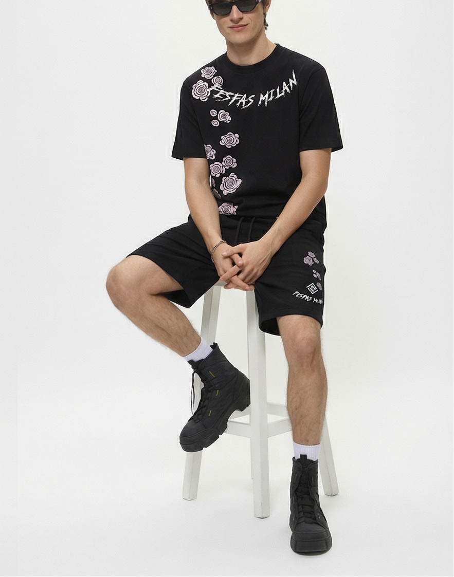 FesFas flowers-print T-shirt Set | Black | Men