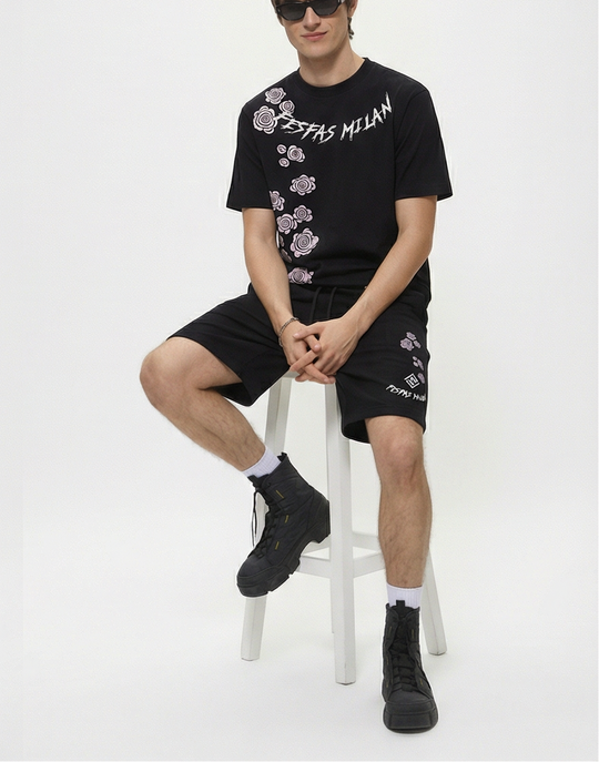 FesFas flowers-print T-shirt Set | Black | Men
