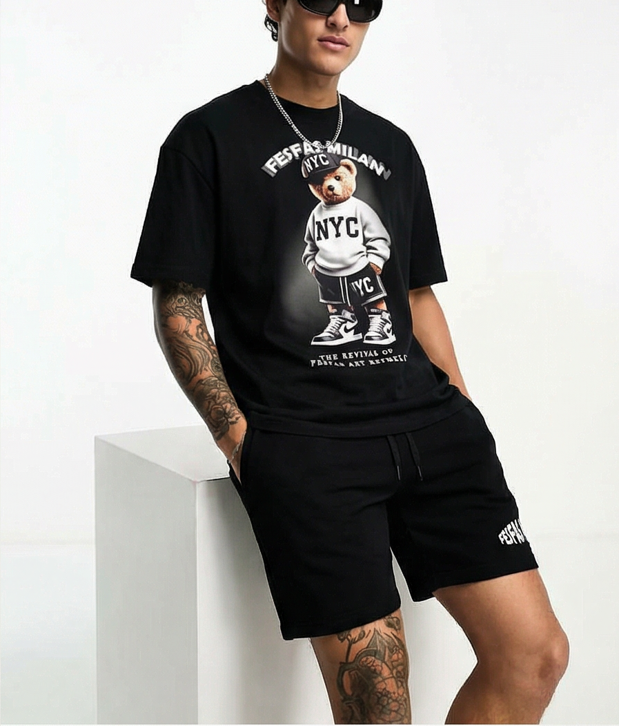 FesFas sport bear-print T-shirt Set | Black | Men