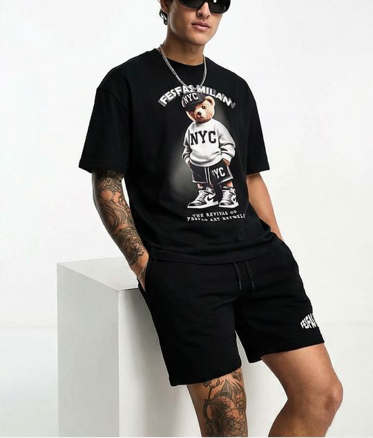 FesFas sport bear-print T-shirt Set | Black | Men