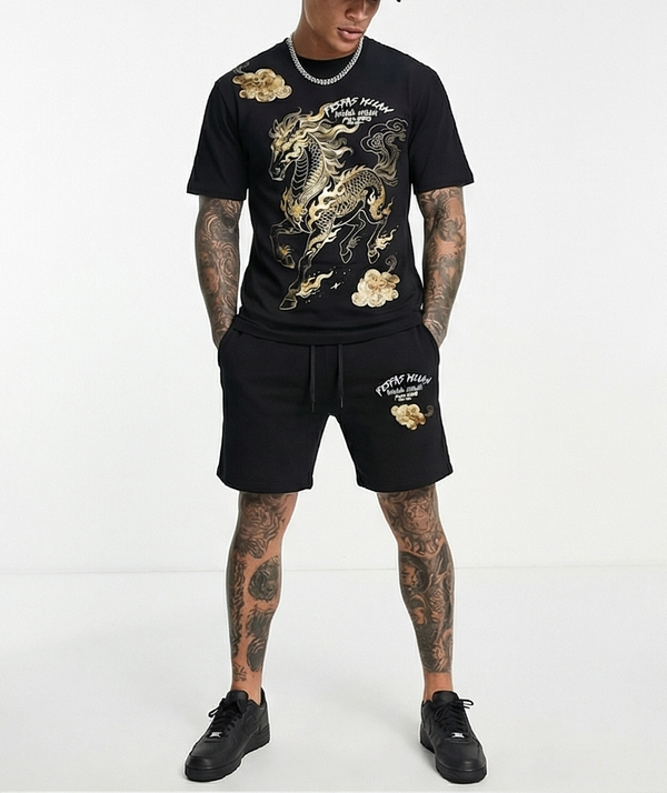 FesFas golden horse-print T-shirt Set
