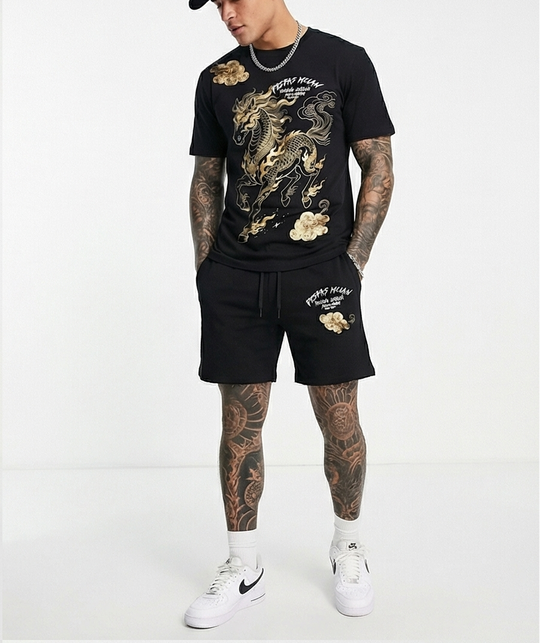 FesFas golden horse-print T-shirt Set | Black | Men