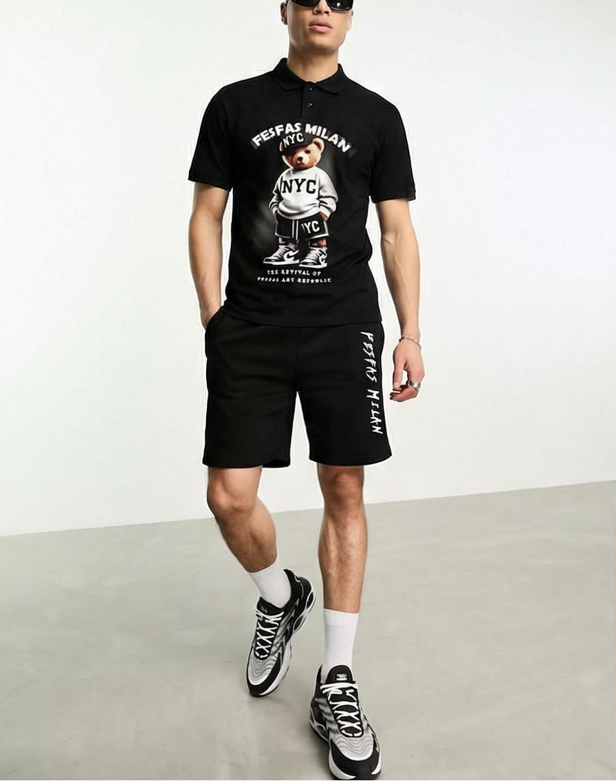 FesFas sport bear-print Polo Set | Men | Black