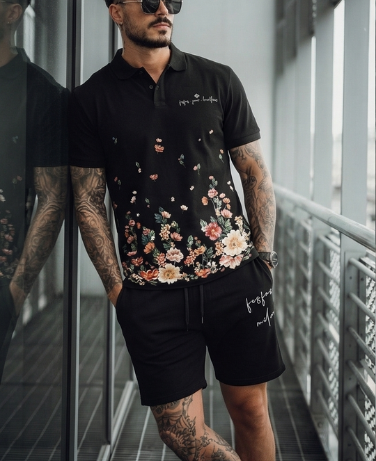 FesFas flowers-print Polo Set | Men | Black