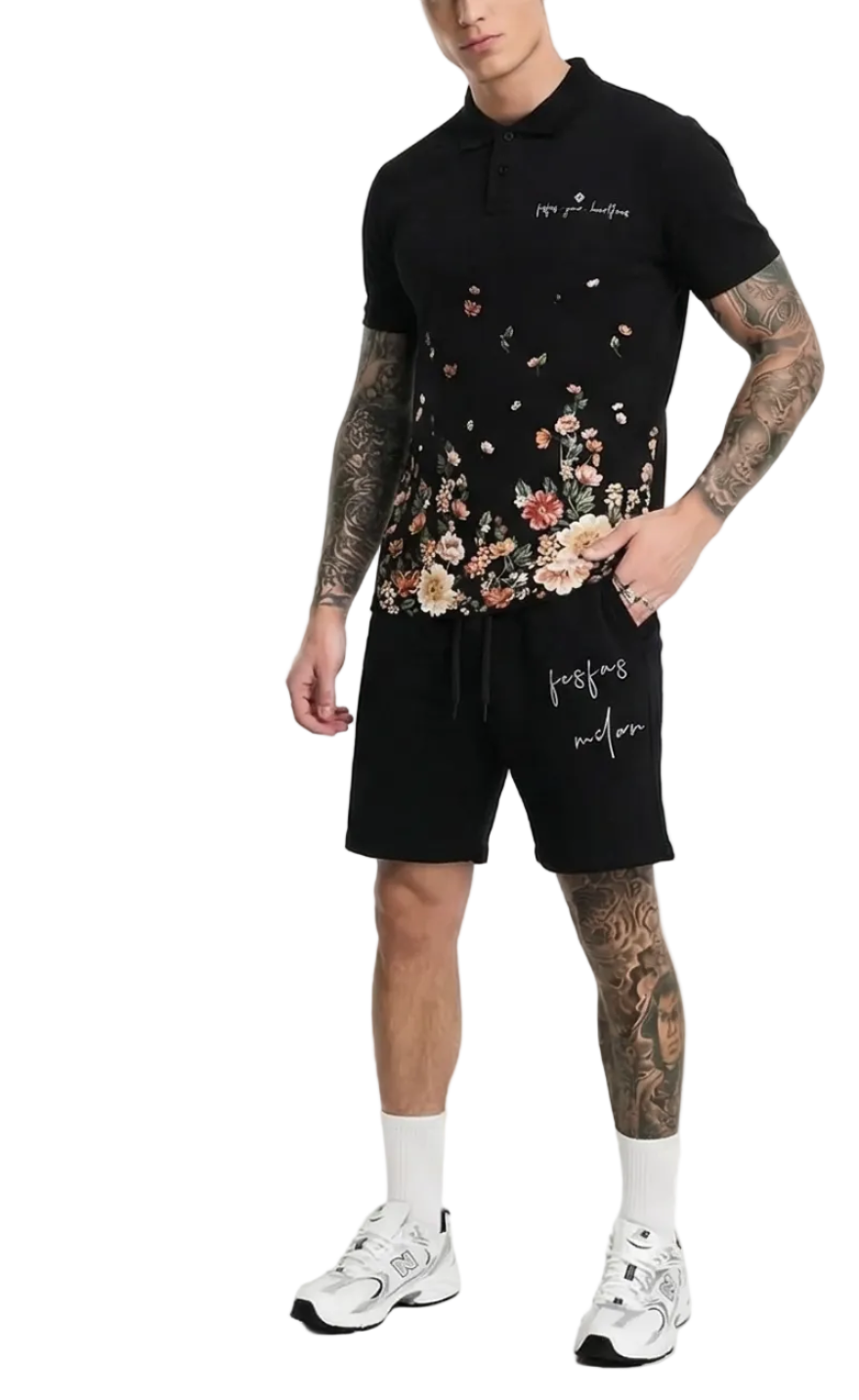 FesFas flowers-print Polo Set | Men | Black