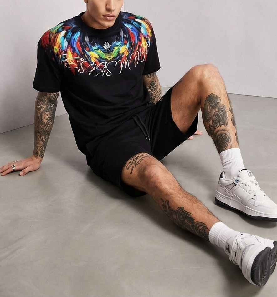 FesFas colorful feathers-print T-shirt Set | Black | Men