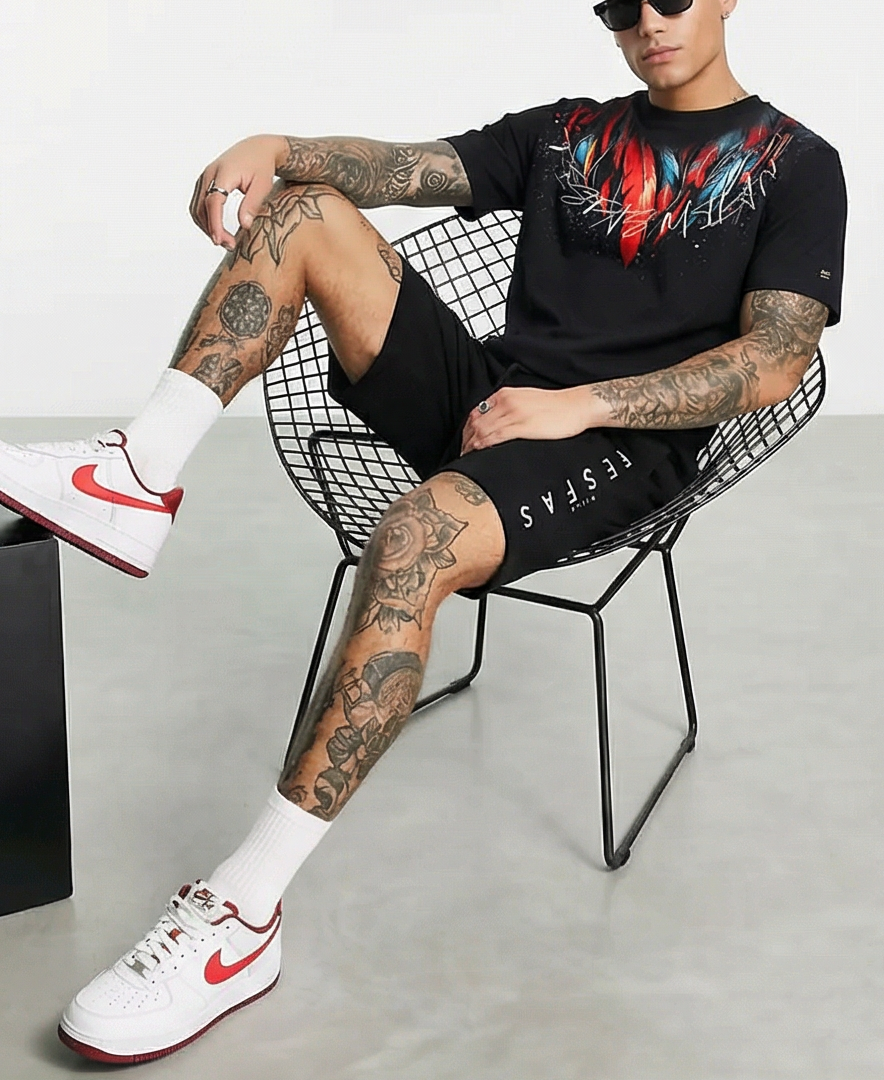 FesFas red feathers-print T-shirt Set | Black | Men