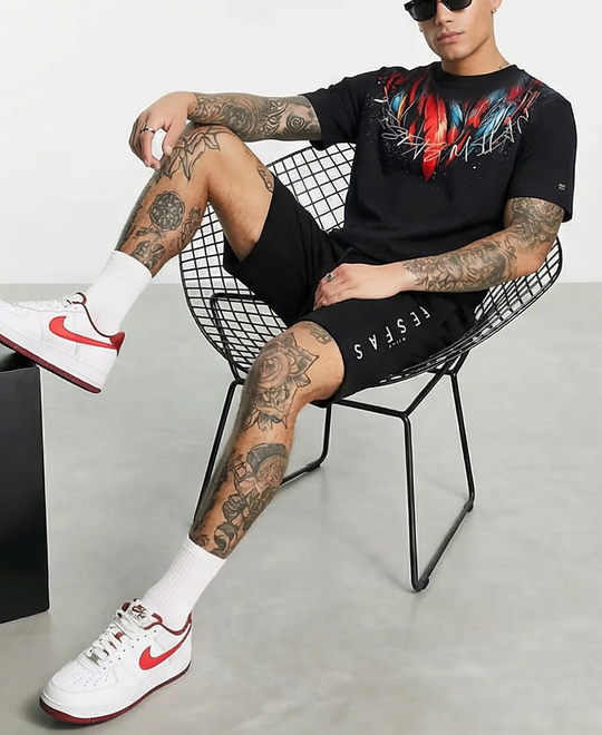 FesFas red feathers-print T-shirt Set | Black | Men