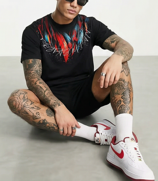 FesFas red feathers-print T-shirt Set | Black | Men
