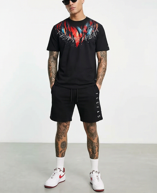 FesFas red feathers-print T-shirt Set | Black | Men