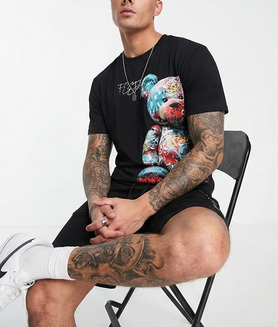 FesFas colorful bear-print T-shirt Set | Black | Men