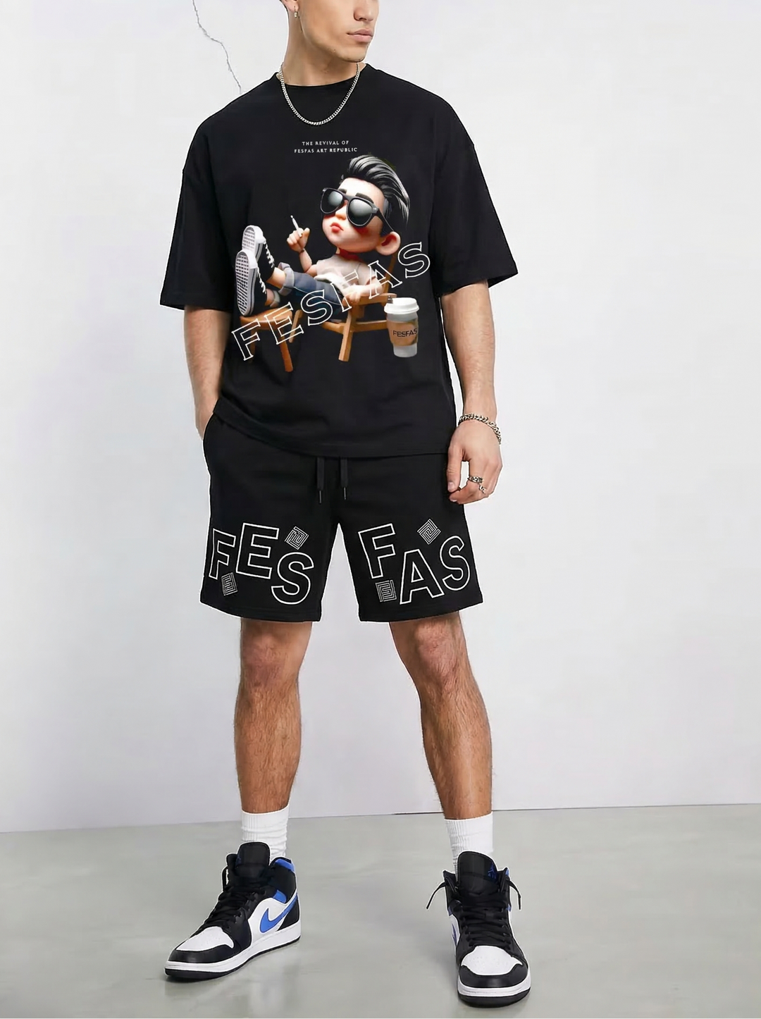 FesFas chill boy-print T-shirt Set | Black | Men