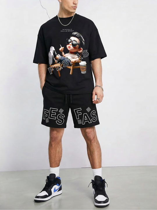 FesFas chill boy-print T-shirt Set | Black | Men