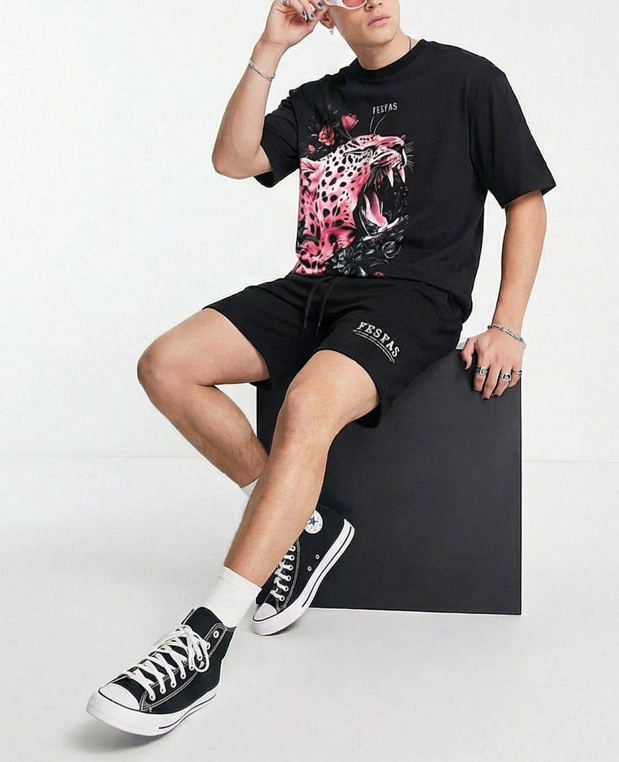 FesFas pink jaguar-print T-shirt Set | Black | Men