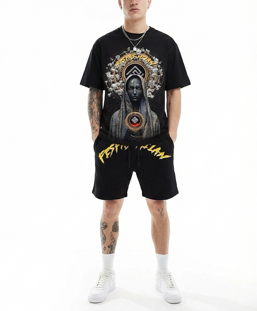 FesFas goddess-print T-shirt Set | Black | Men