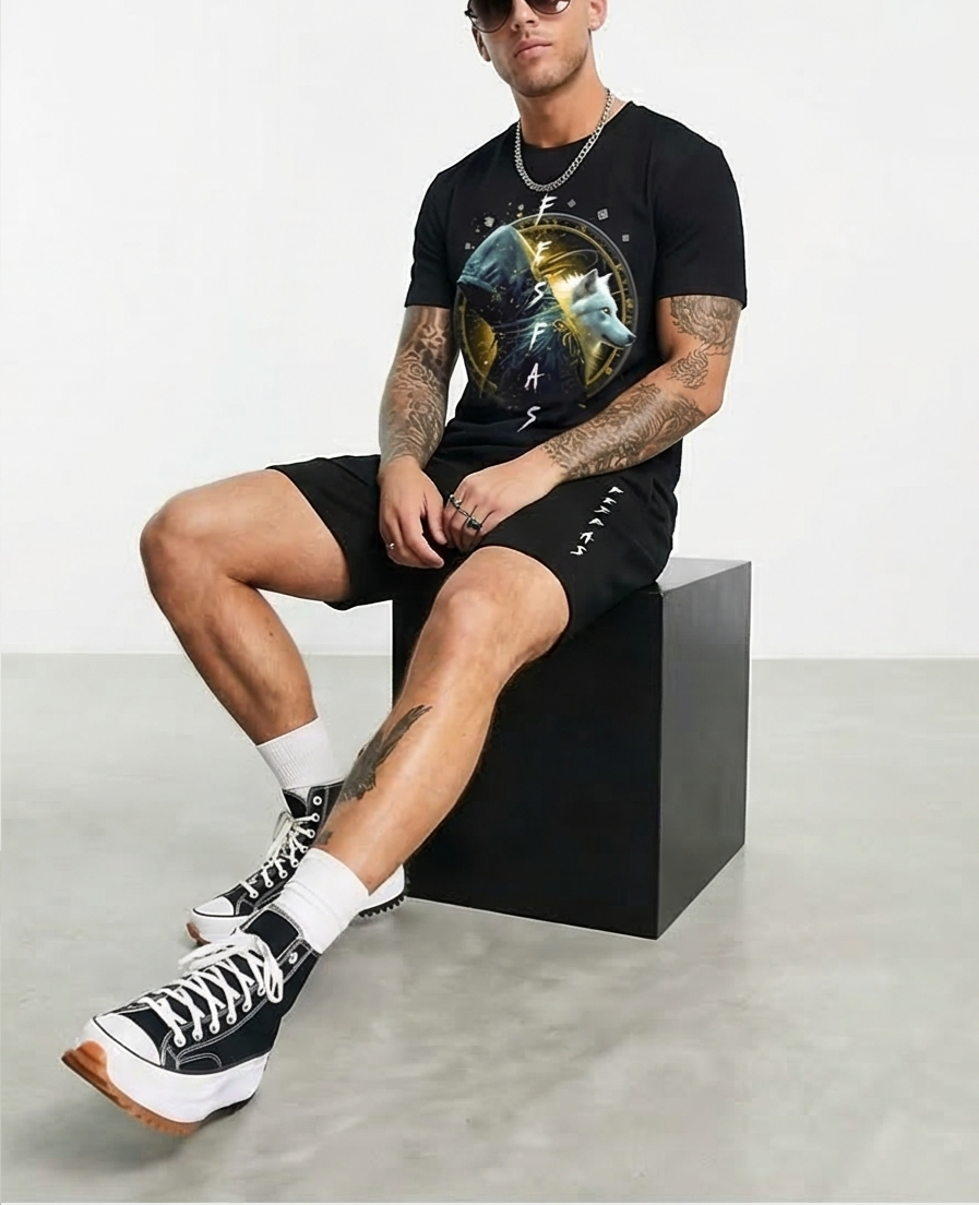 FesFas wolf-print T-shirt Set | Black | Men