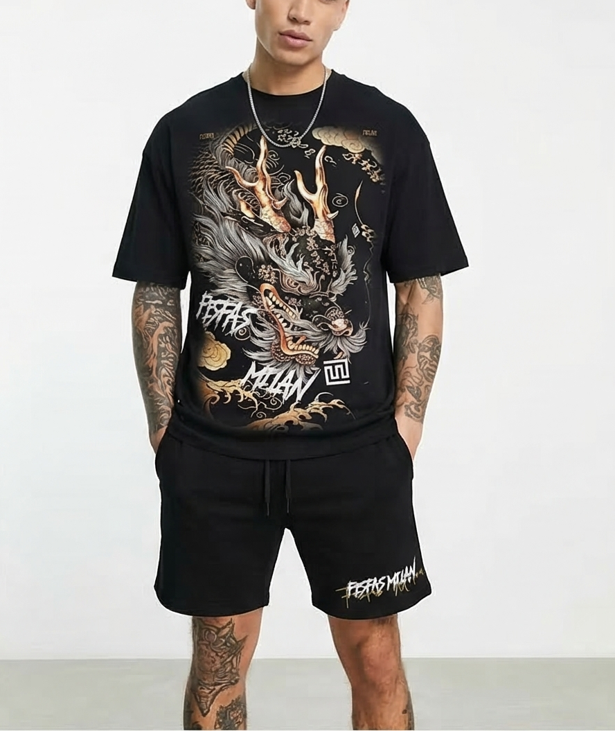 FesFas dragon-print T-shirt Set | Black | Men
