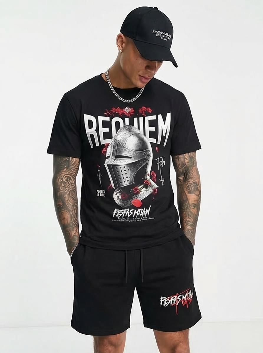 FesFas knight helmet-print T-shirt Set | Black | Men