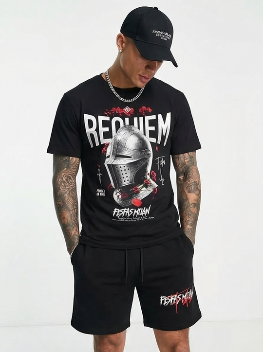FesFas knight helmet-print T-shirt Set | Black | Men