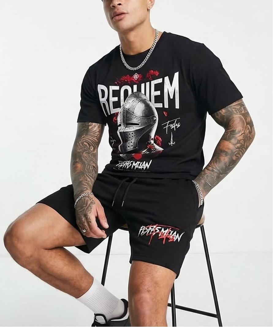 FesFas knight helmet-print T-shirt Set | Black | Men
