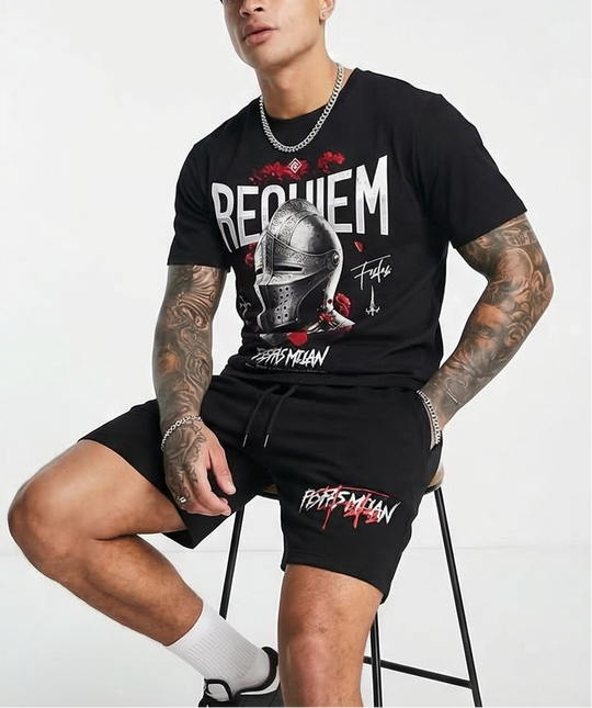 FesFas knight helmet-print T-shirt Set | Black | Men