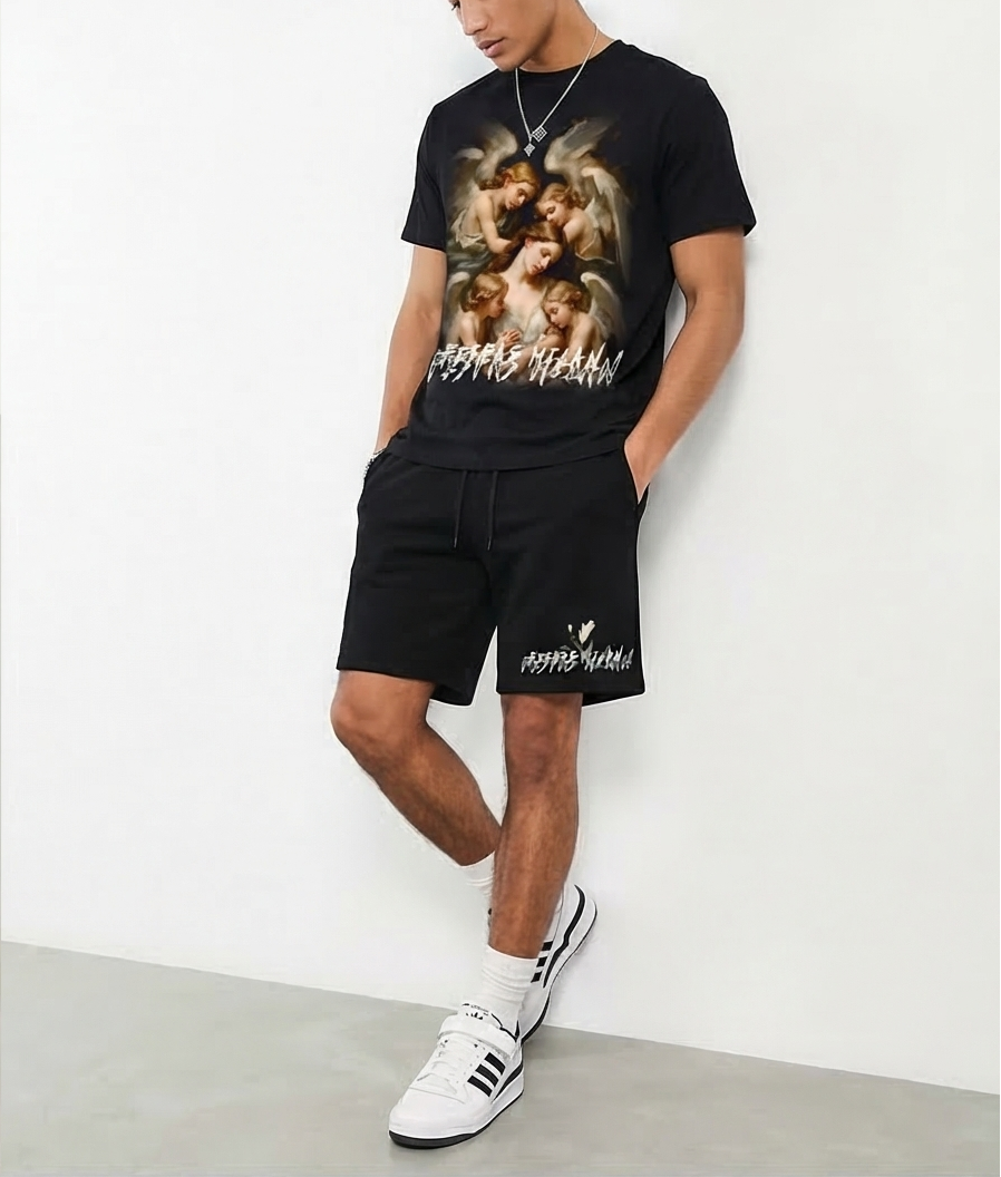 FesFas angels-print T-shirt Set | Black | Men