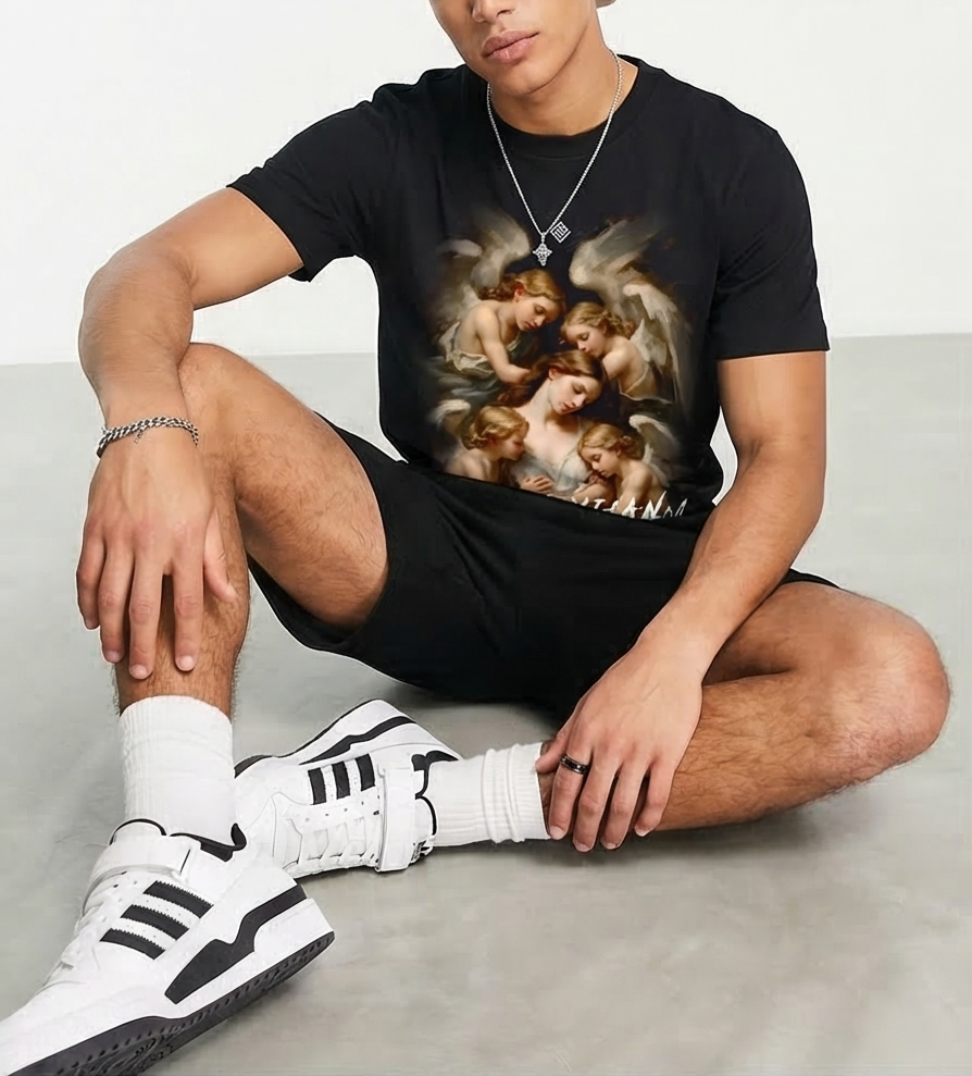 FesFas angels-print T-shirt Set | Black | Men